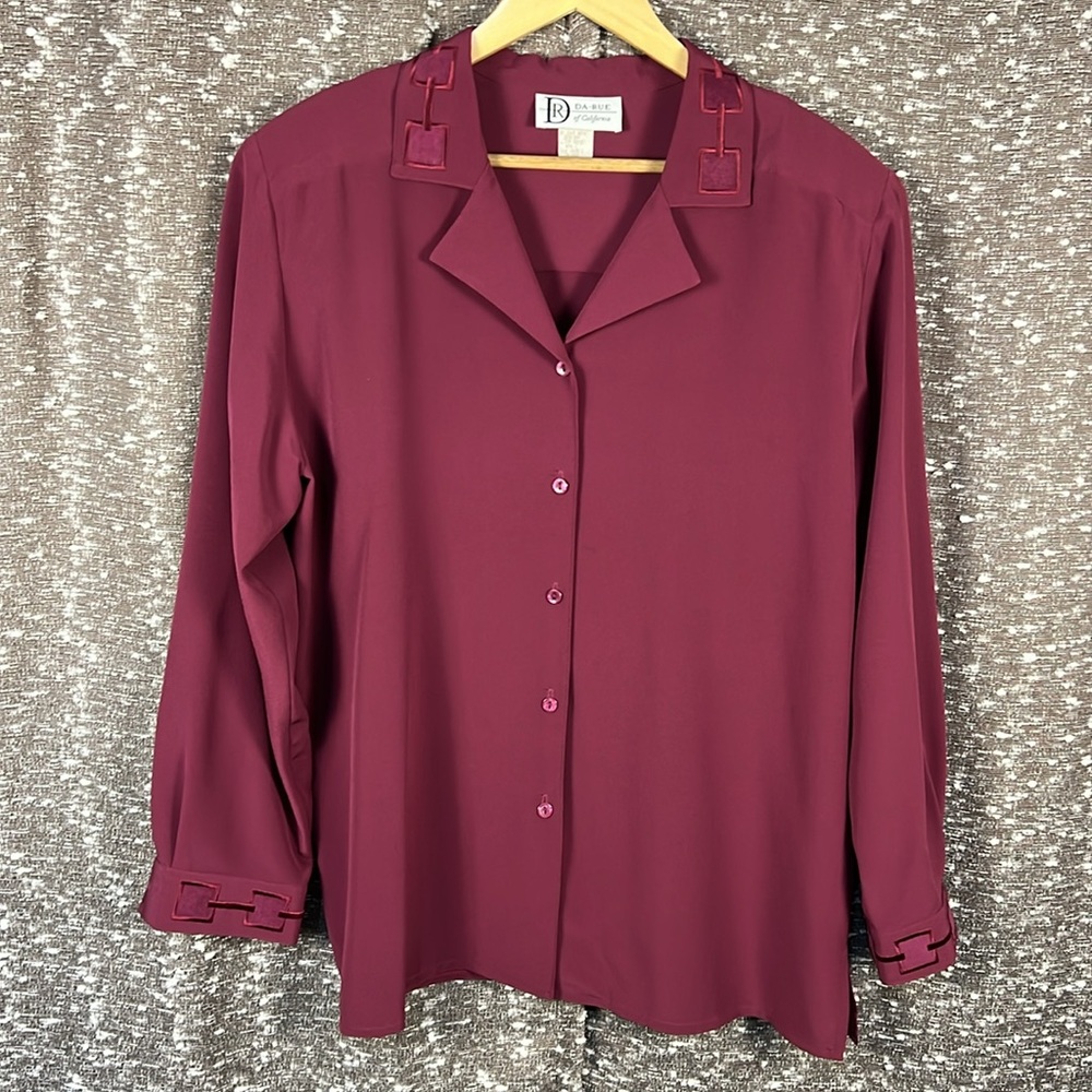 Vintage Da-Rue of California Plum Long Sleeve‎ Blouse Button Up Shirt Size 16